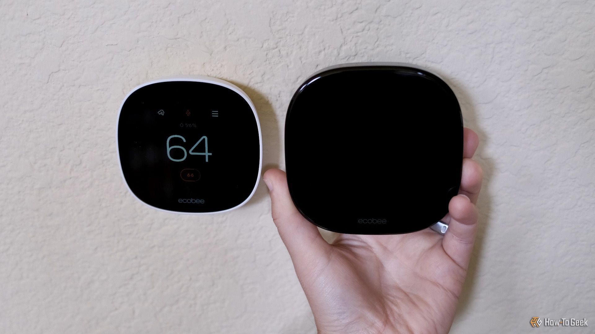 Ecobee Smart Thermostat Essential next to Smart Thermostat Premium.