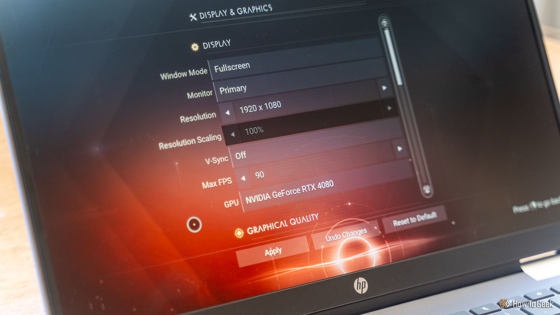A Chromebook Plus playing No Man's Sky through NVIDIA GeForce NOW showing the RTX 4080 GPU.