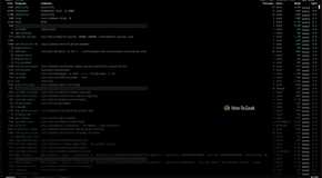 A terminal window is open with the btop utility showing all panes except the memory, network, and CPU panes.