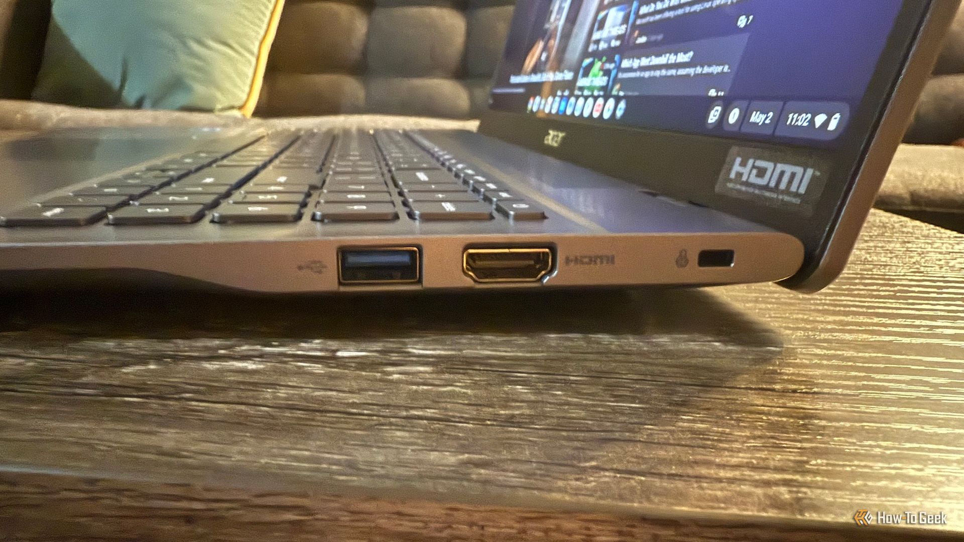 USB-A and HDMI ports of the Acer Chromebook Plus 516.