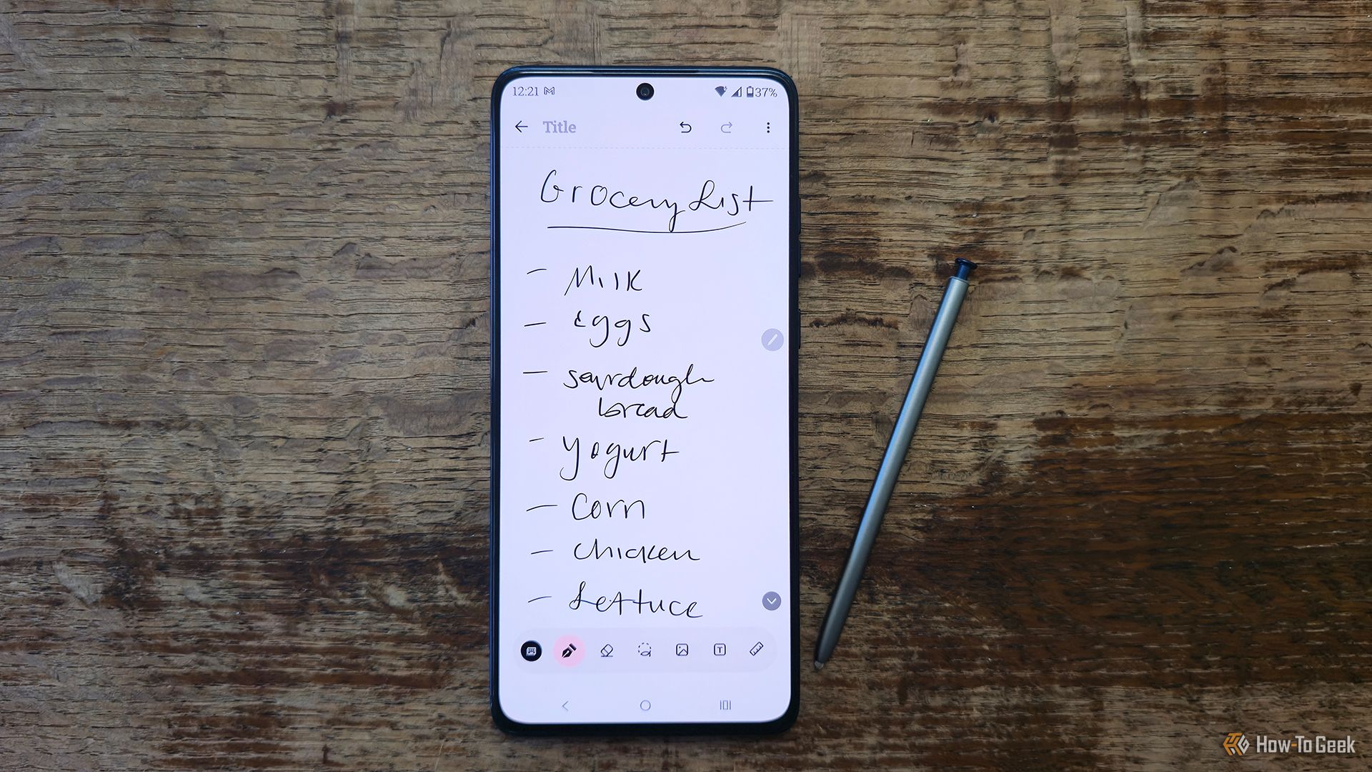 The Moto G Note application open to a note on the Motorola Moto G Stylus (2025) smartphone.