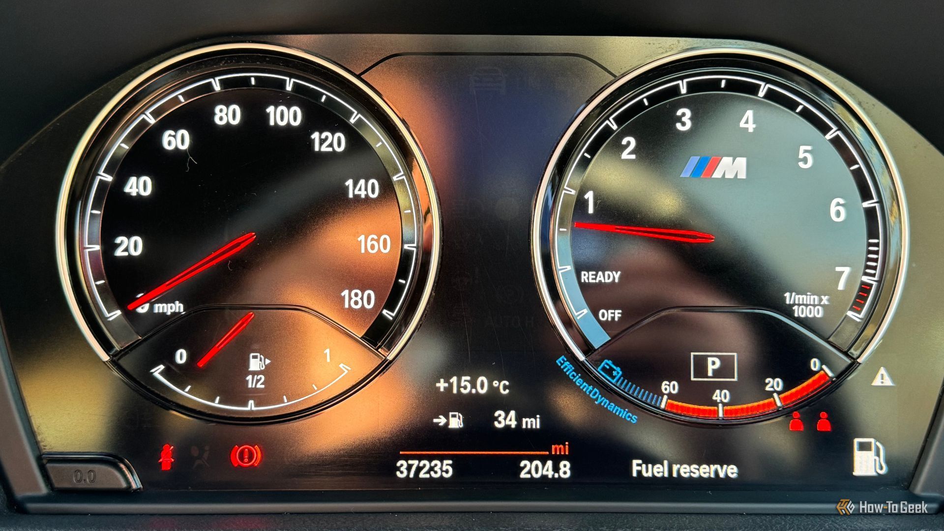 Close-up shot of the instrument dials in a 2018 BMW M2.