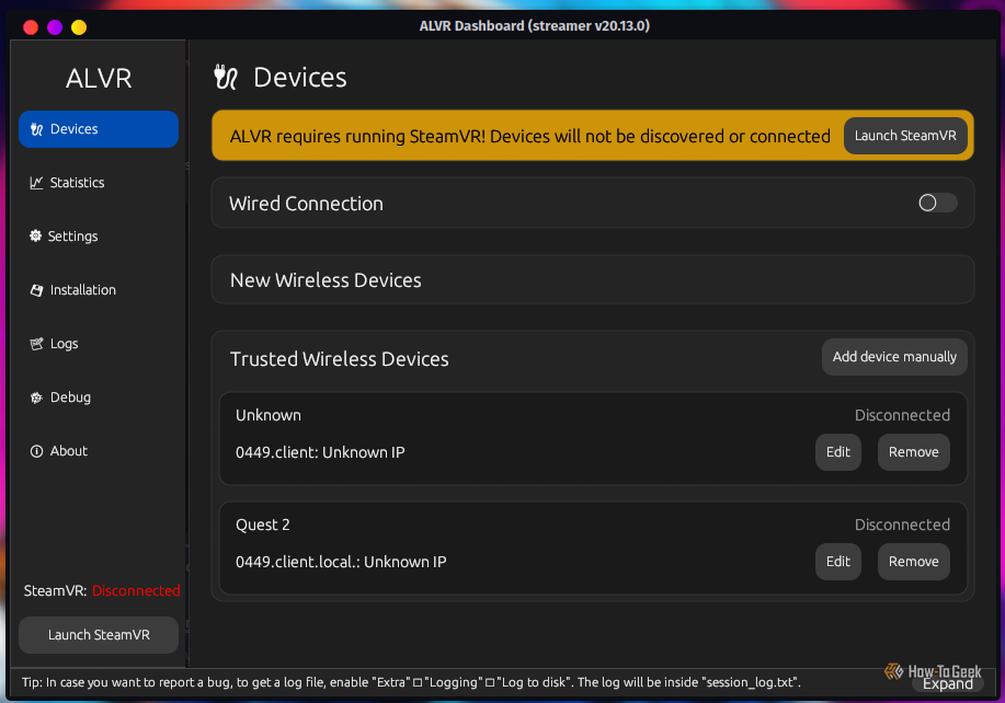 ALVR app on Linux.