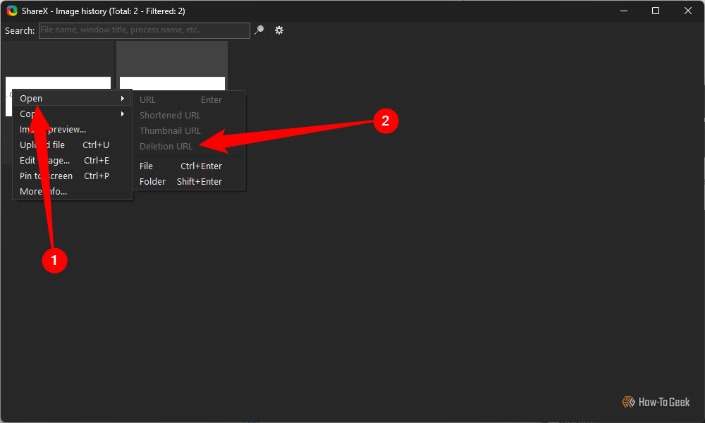 Deleting a photo of Sharex Auto Cloud options. 