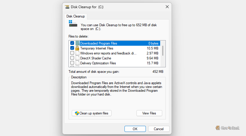The Disk Cleanup App on Windows 11. 