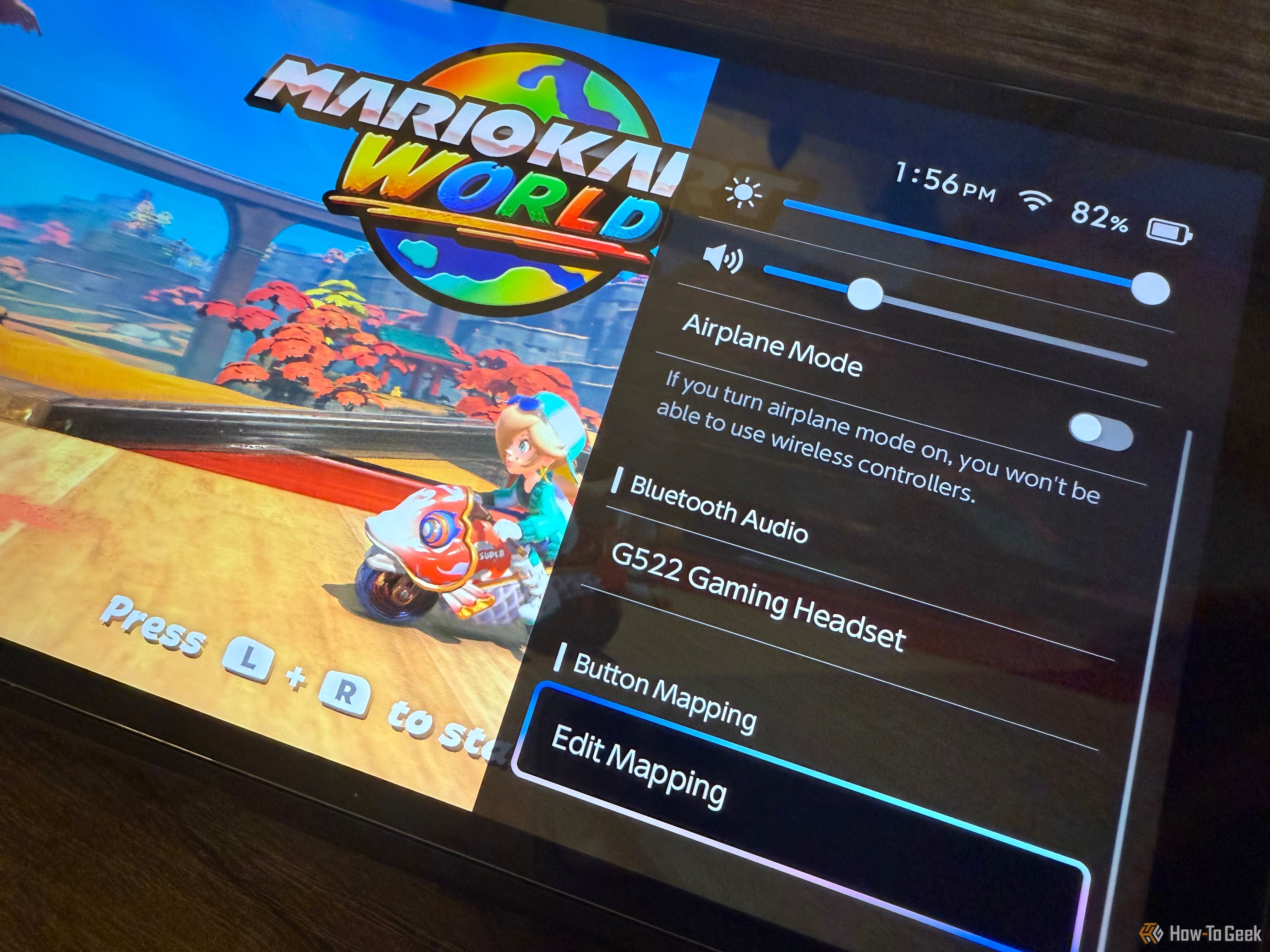 The button mapping option on the Switch 2's quick access home button menu with Mario Kart World.
