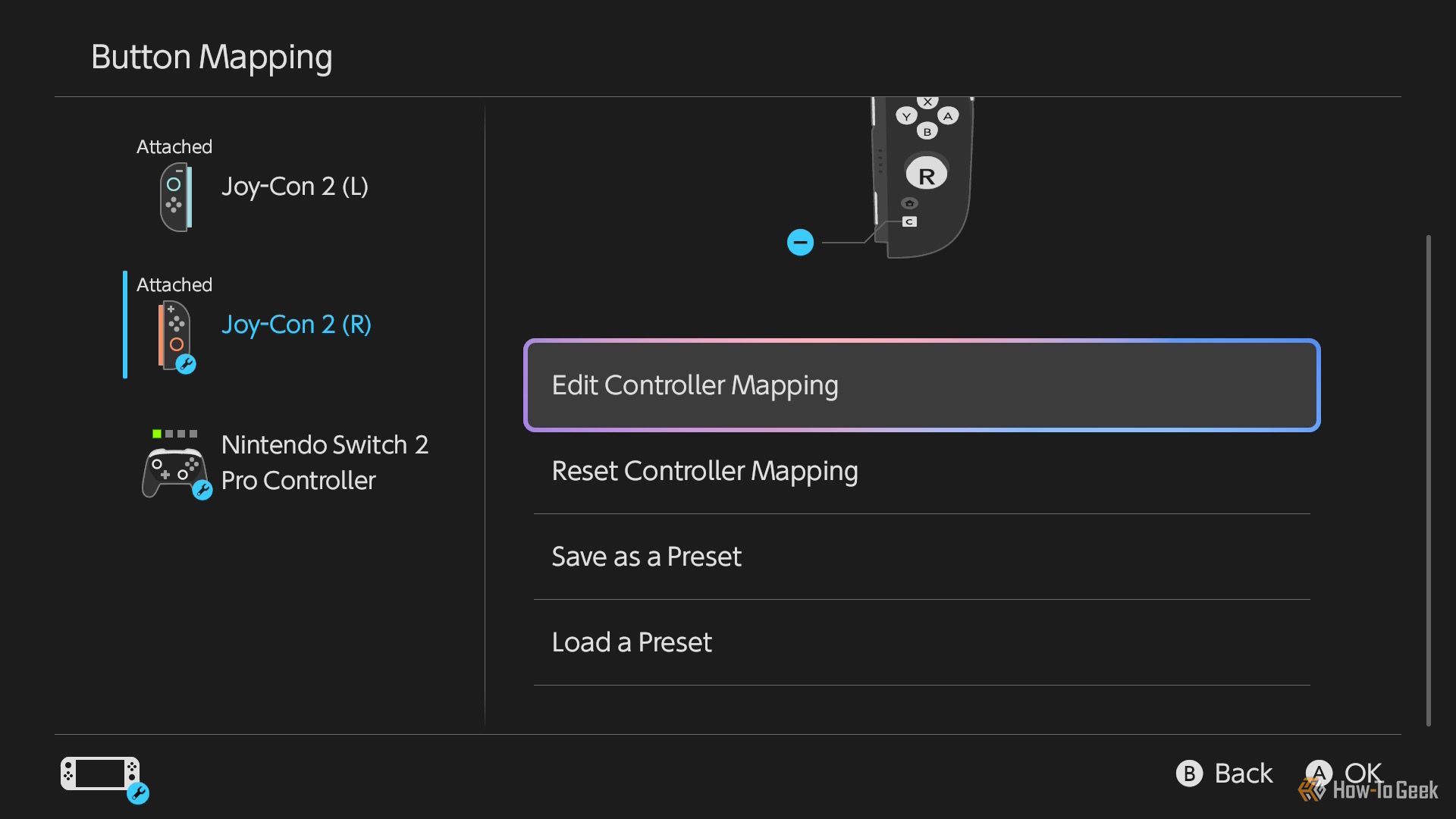 Joy-Con 2 and the Switch 2 Pro Controller in the Switch 2 button mapping menu.