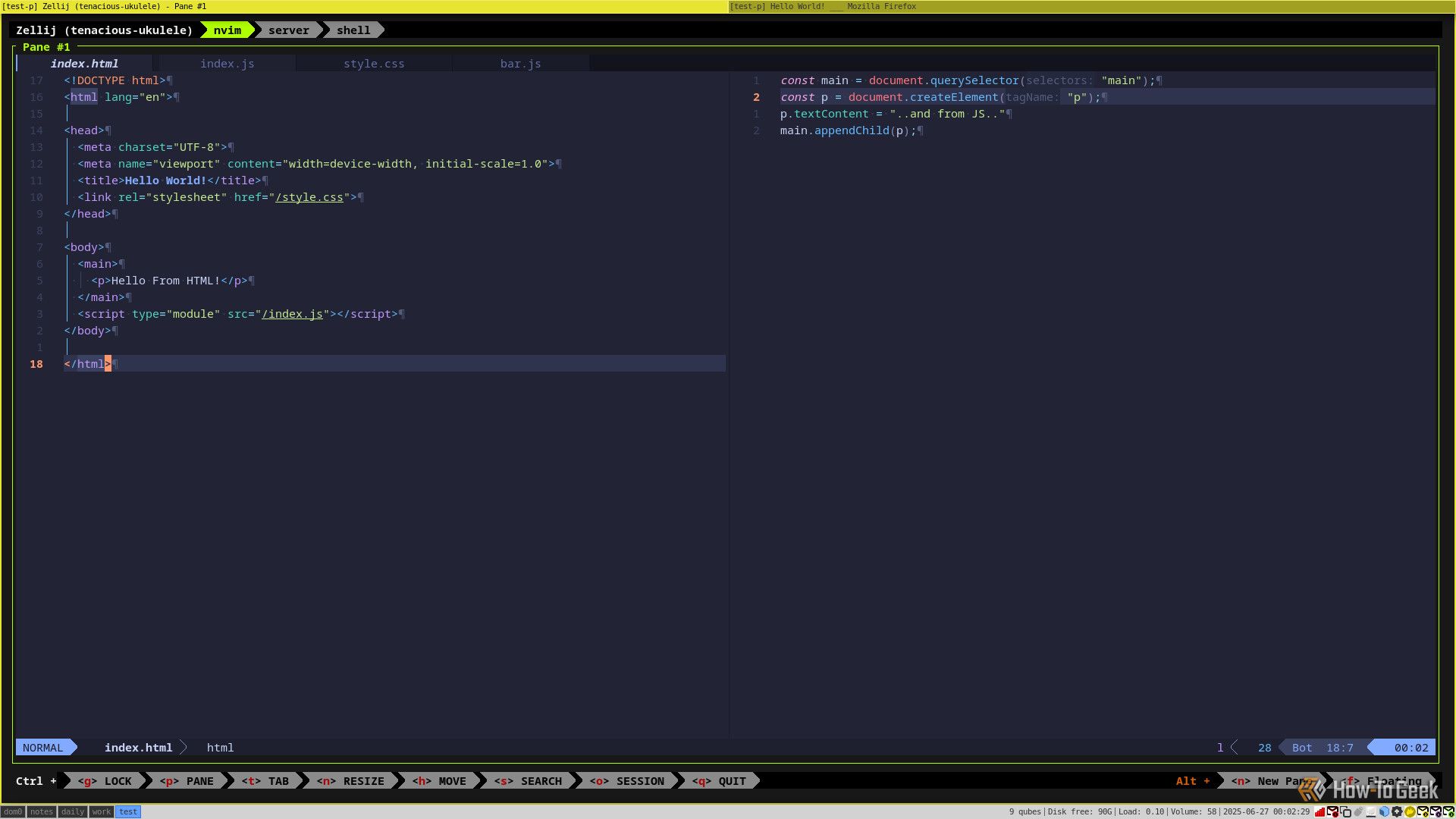 There are two windows open, split vertically down the middle. Both screens display code, colored and highlighted by syntax highlighting.