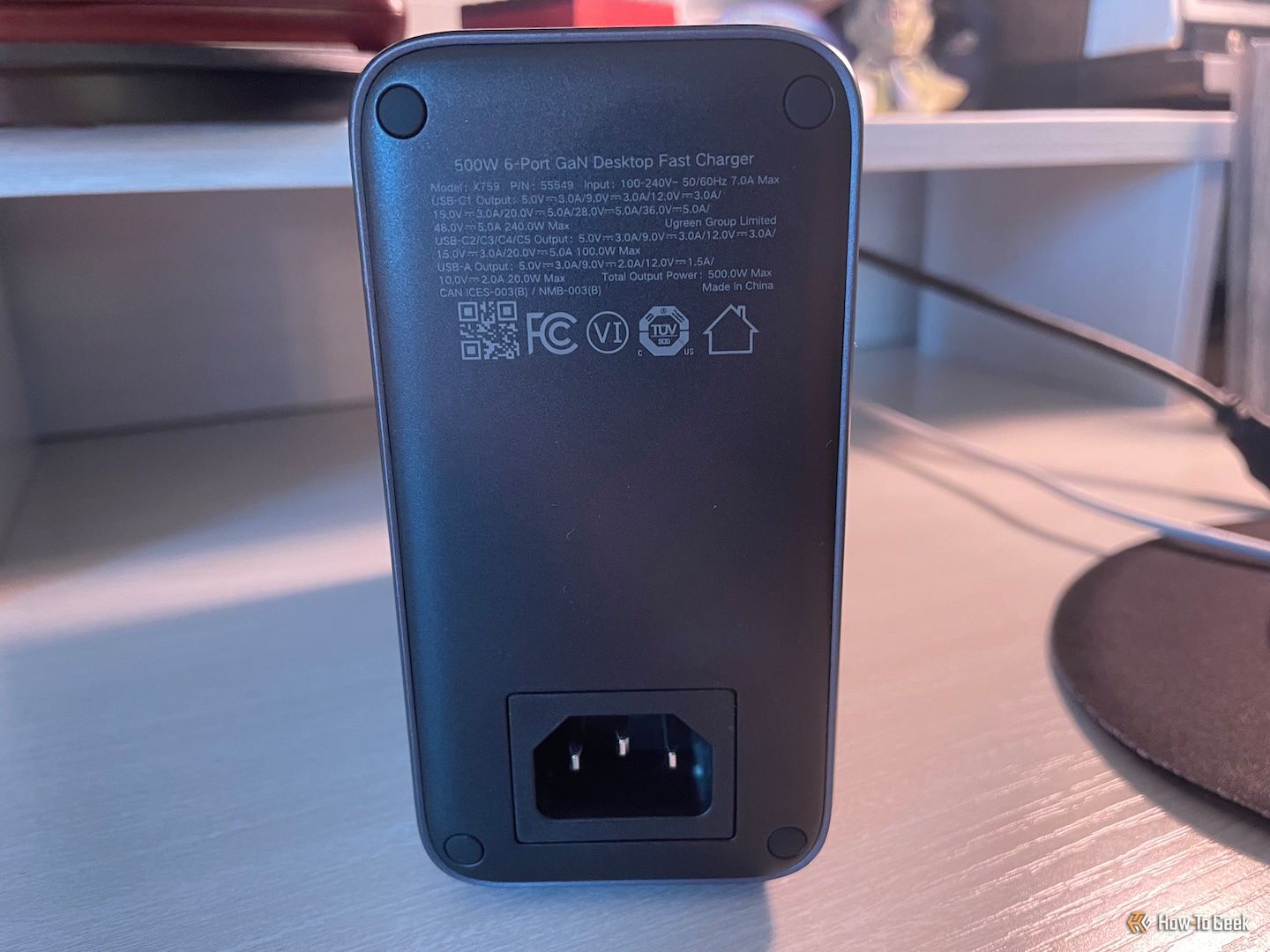 The back of the Ugreen Nexode 500W desktop charger.