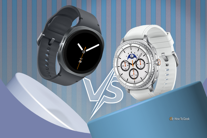 Comparison image of the Galaxy Watch 8 and the Galaxy Watch 8 Classic with a 'VS' graphic between them.