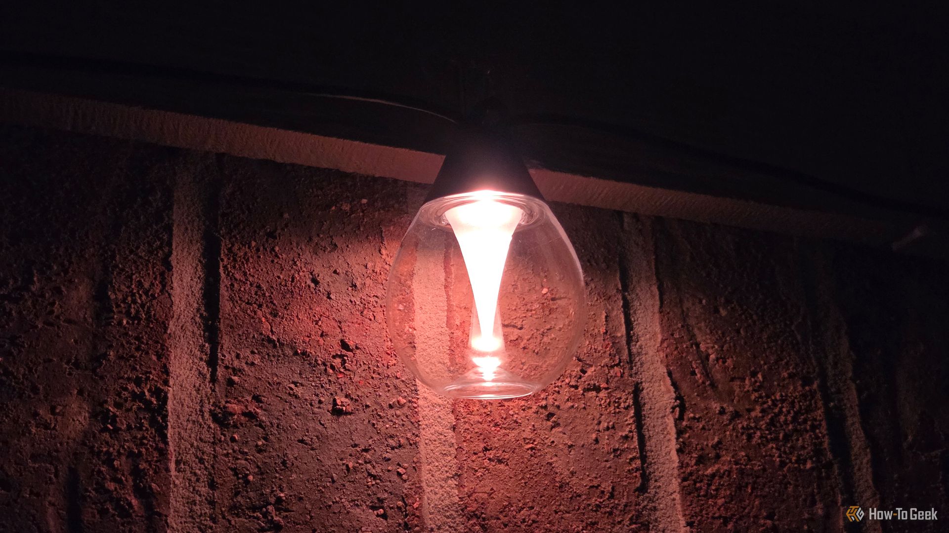 Govee Outdoor clear bulb teardrop design up close. 