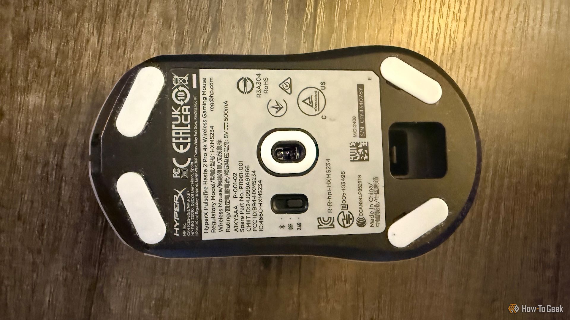 The bottom of the HyperX Pulsefire Saga 2 Pro.