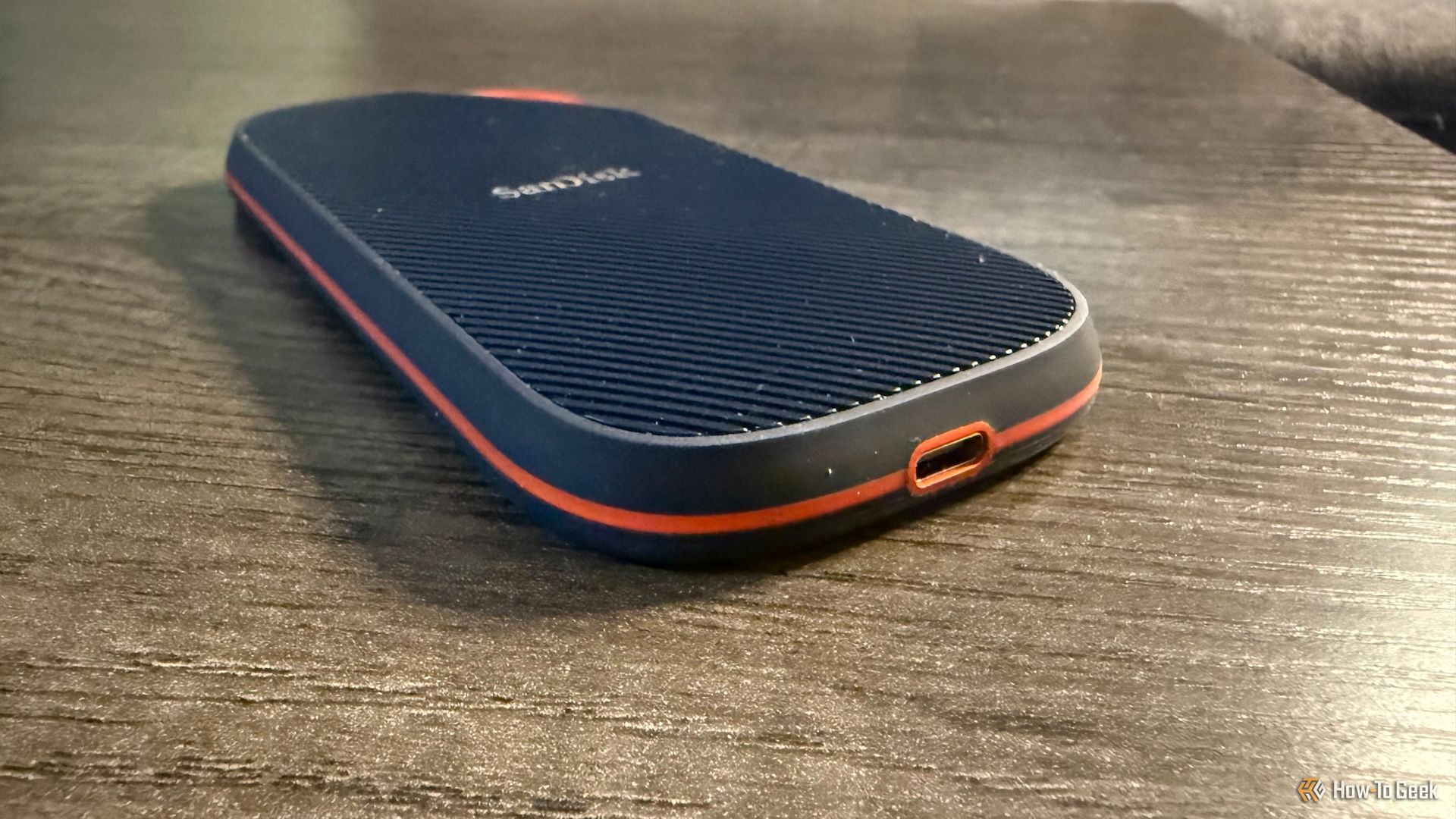The USB-C port on the SanDisk Extreme PRO with USB4 from a side angle.