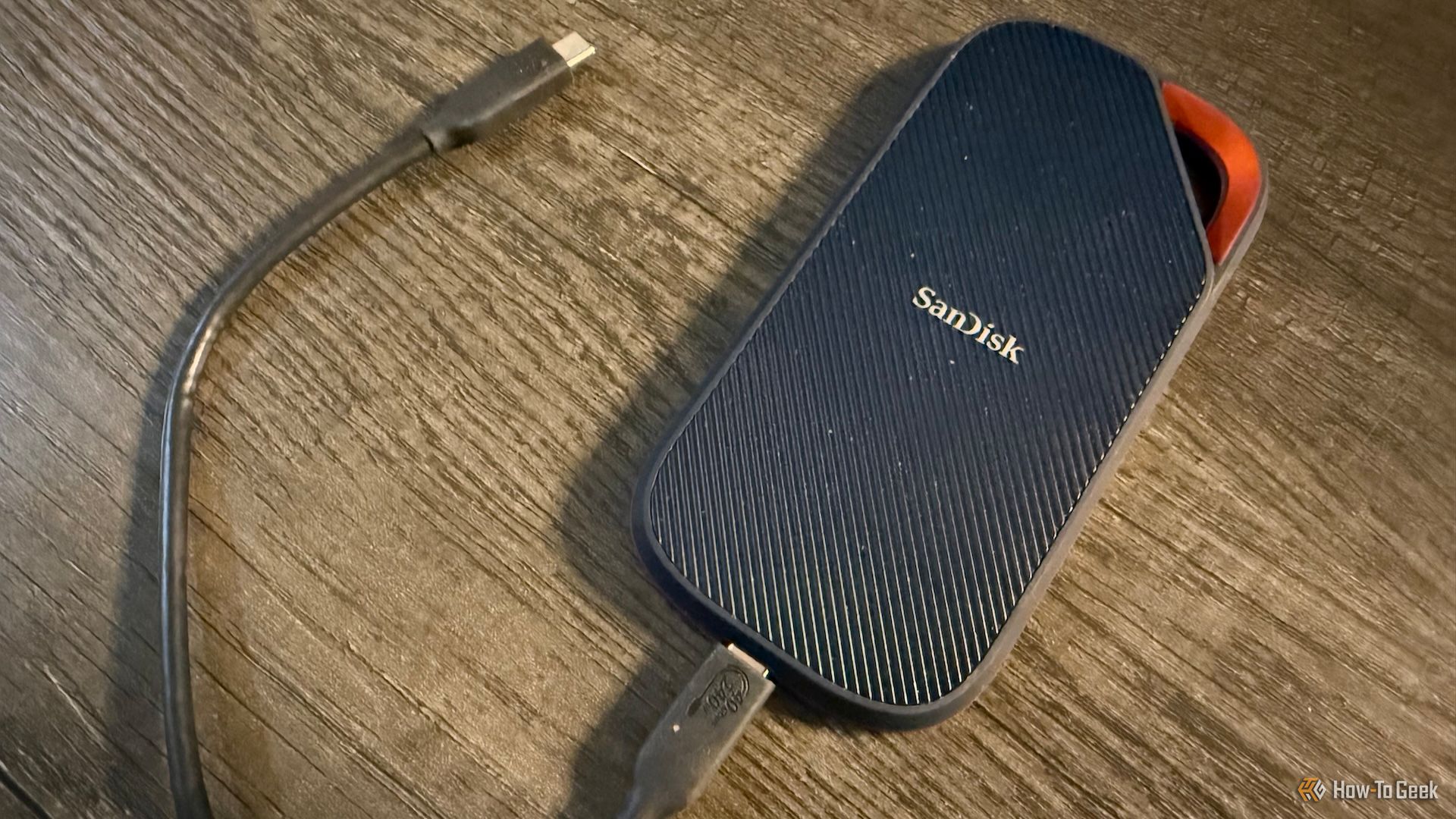 The SanDisk Extreme PRO Portable SSD with USB4 and its USB-C cable.