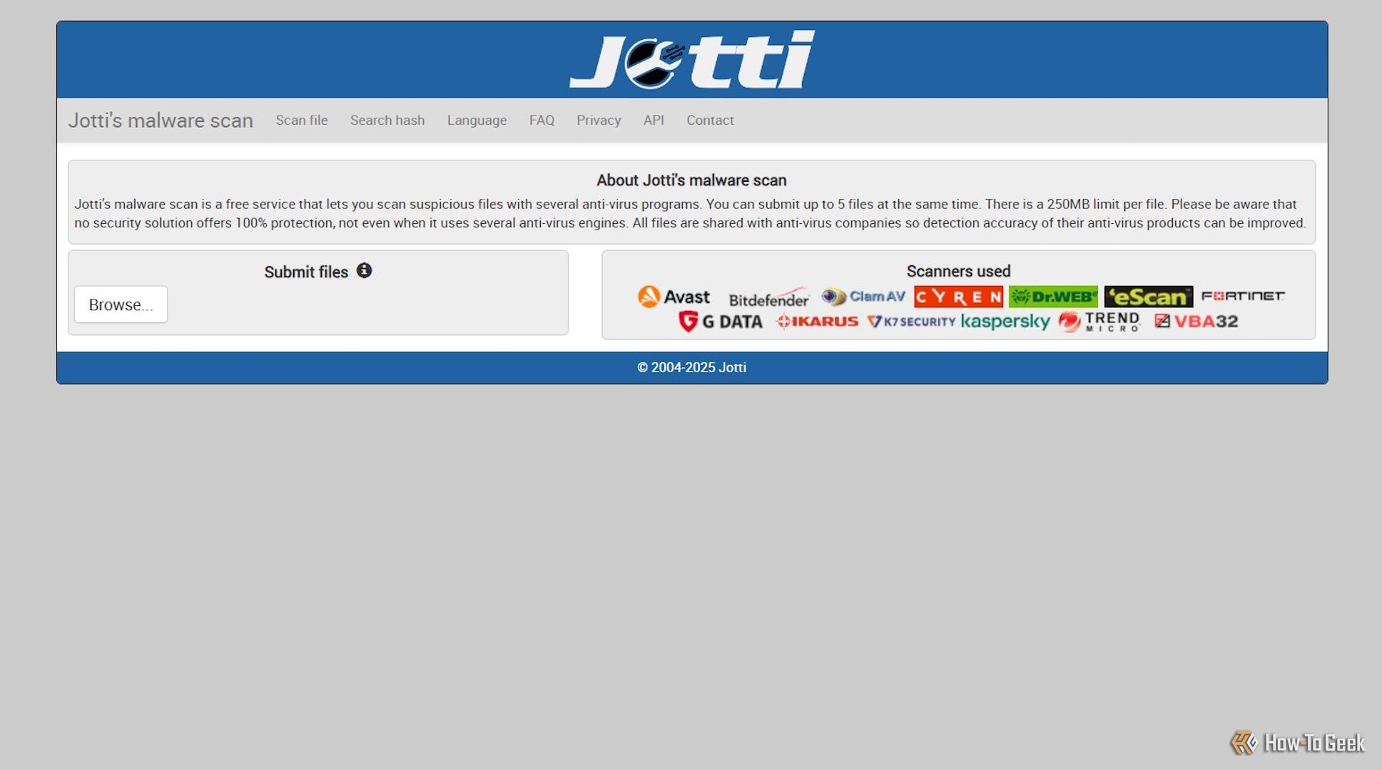 Image showing Jottis Malware Scan homepage