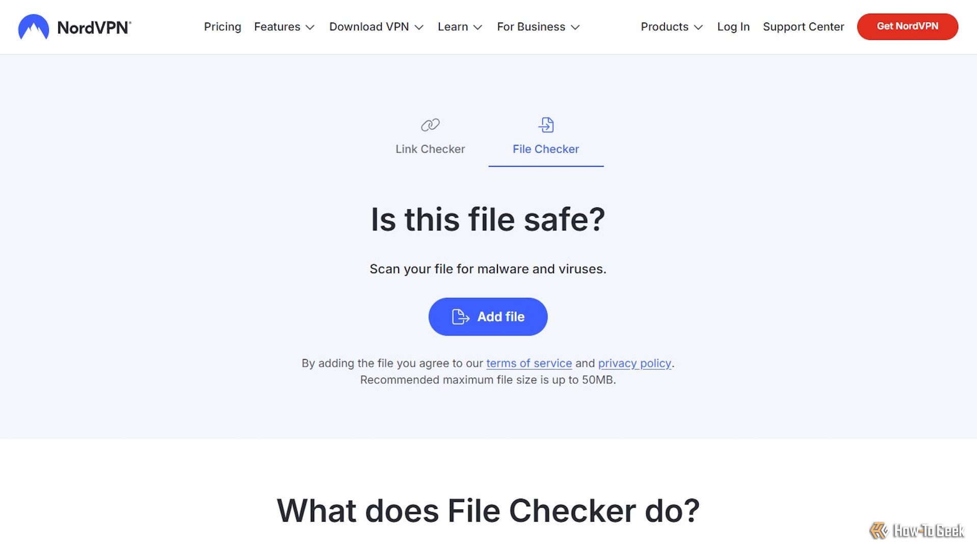 Image showing NordVPN File Checker homepage