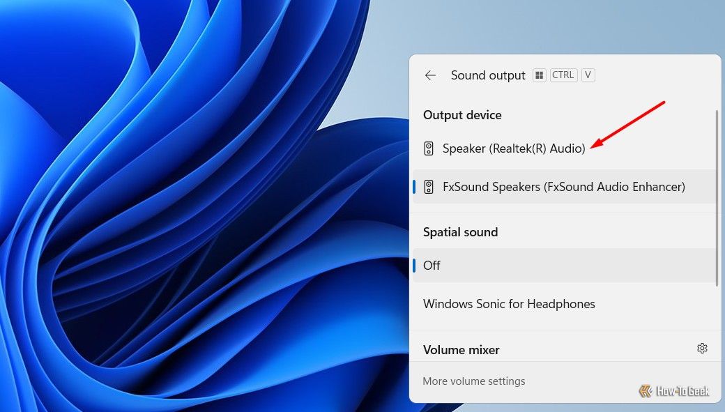 Output devices section in the Action center.-1
