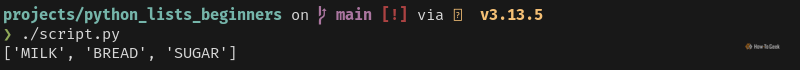 Python output that shows a list of uppercase words.
