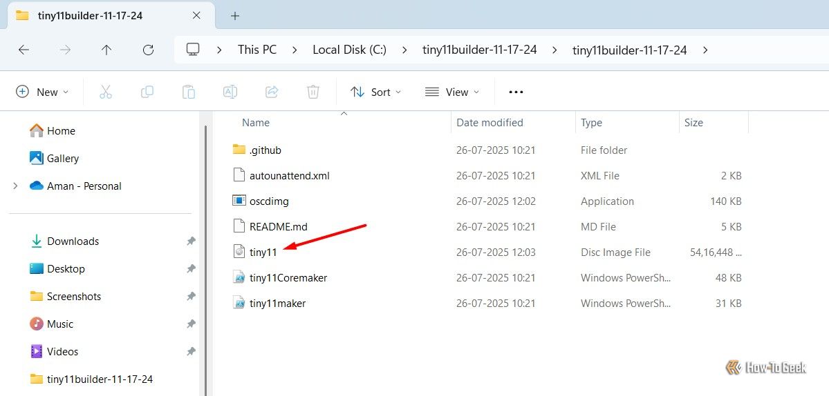 Tiny11 ISO file in Windows 11.