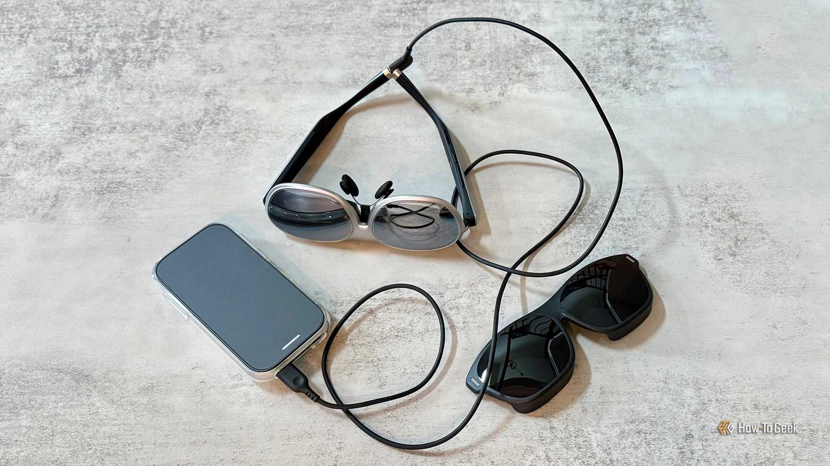 Rokid AR Spatial hooked up with blackout cover off.