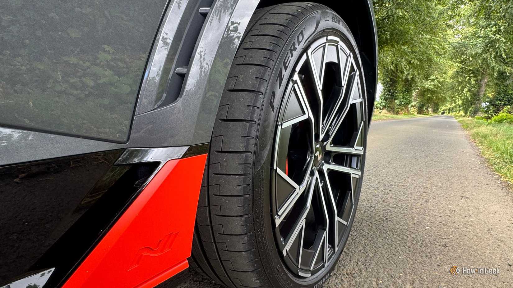 Close-up shot of the alloy wheel on a 2025 Hyundai Ioniq 5 N.