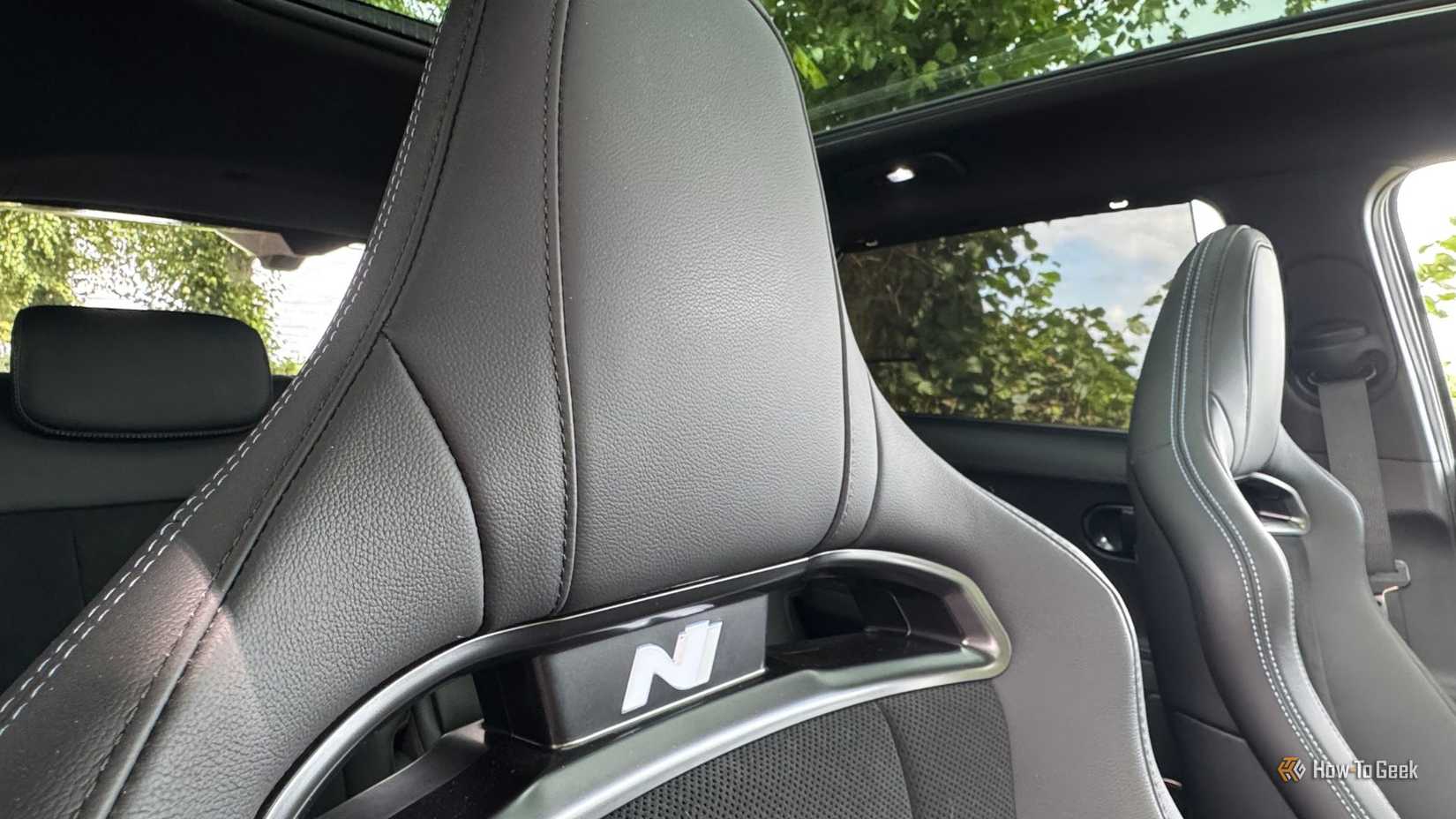 Close-up shot of the bucket seats in a 2025 Hyundai Ioniq 5 N.