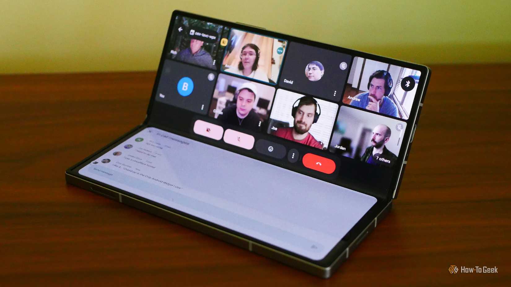 A Google Meet call on a Galaxy Z Fold 6.