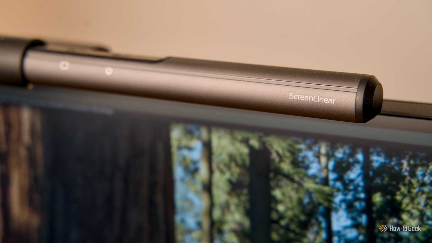 The Quntis ScreenLinear Monitor Light Bar side-angle shot.