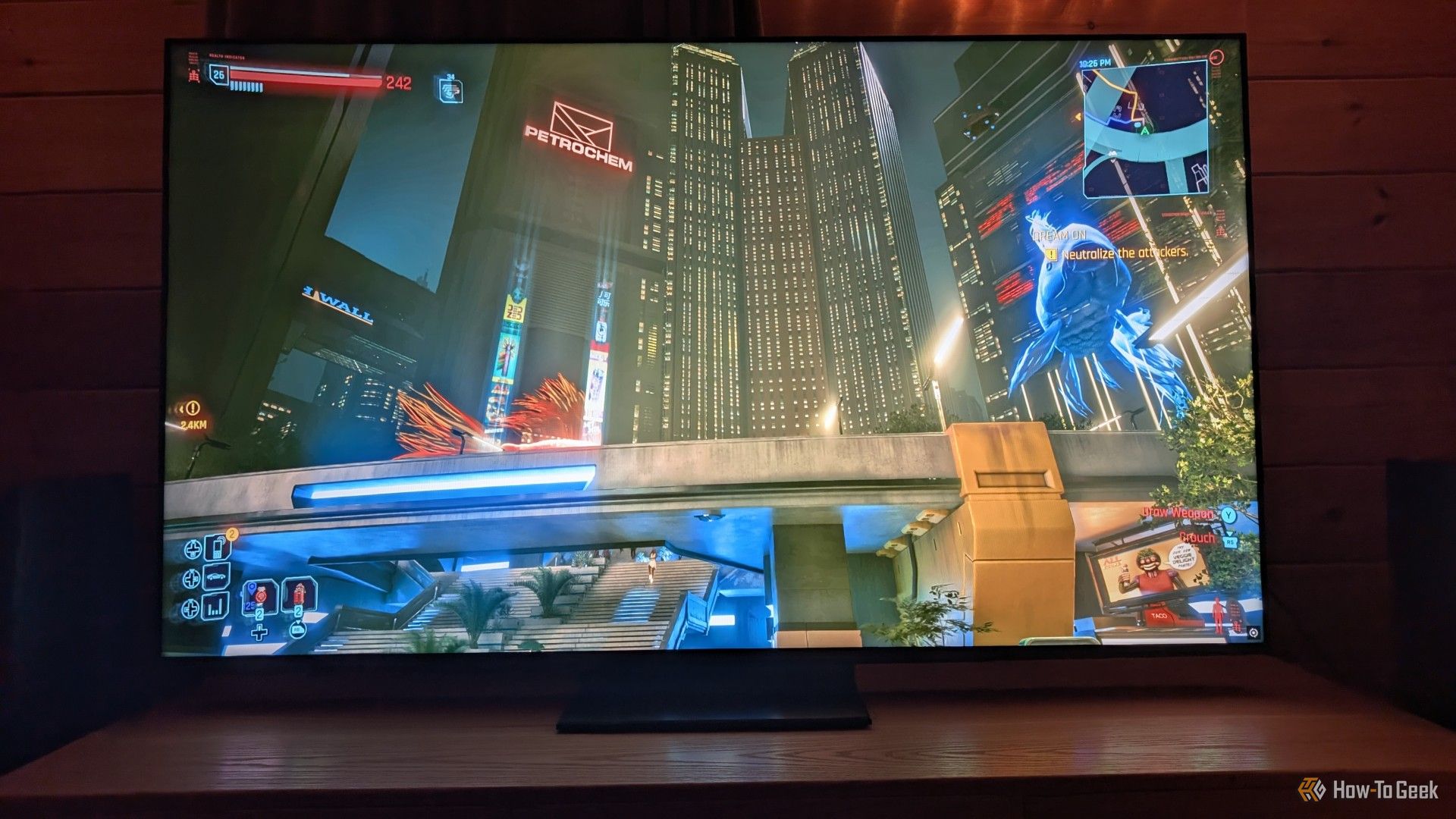 Cyberpunk 2077 on the Hisense 75U75QG highlighting the colors.