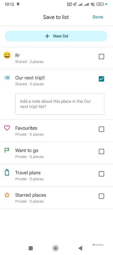 Done button in Google Maps.