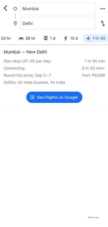 Flight price in Google Maps.