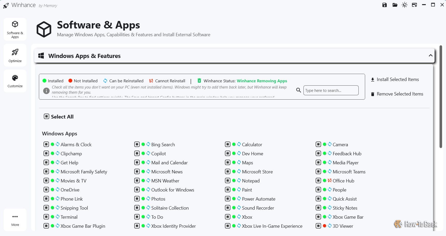 Homepage of the Winhance app.