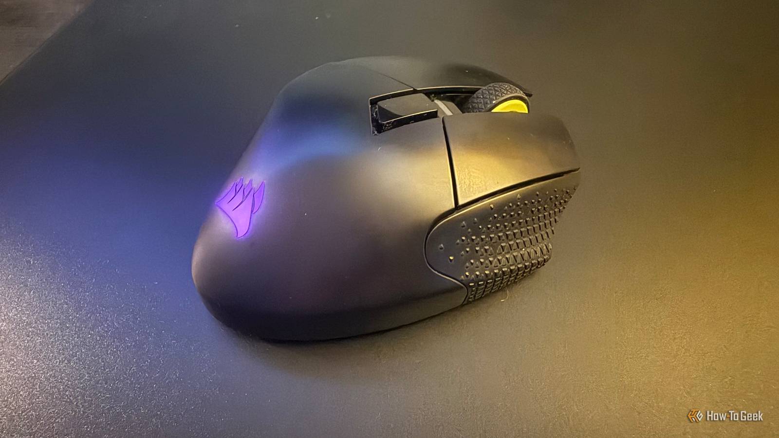 The grip side of the Corsair Scimitar Elite Wireless SE gaming mouse.