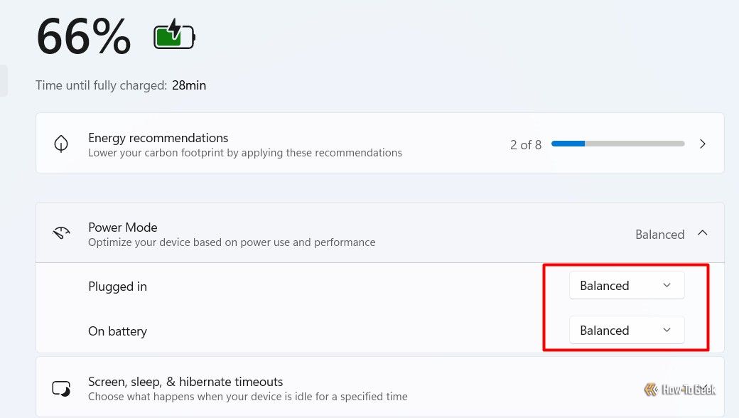 Power Mode option in Windows 11 settings.