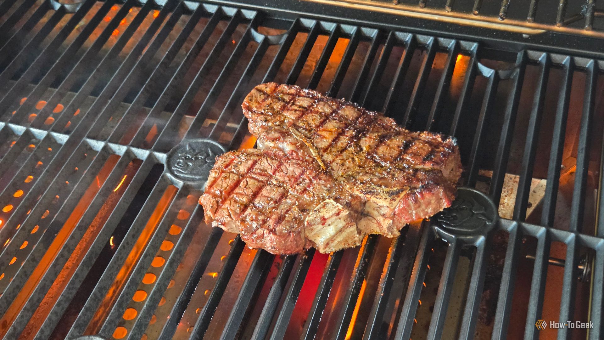 Cooking a porterhouse steak on the Recteq X-Fire Pro 825. 