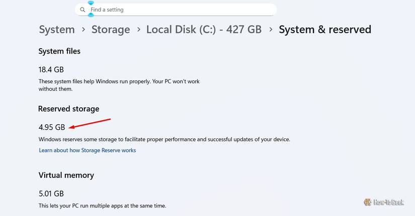 Reserved storage on my computer.