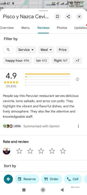 Review of a resturant in Google Maps.